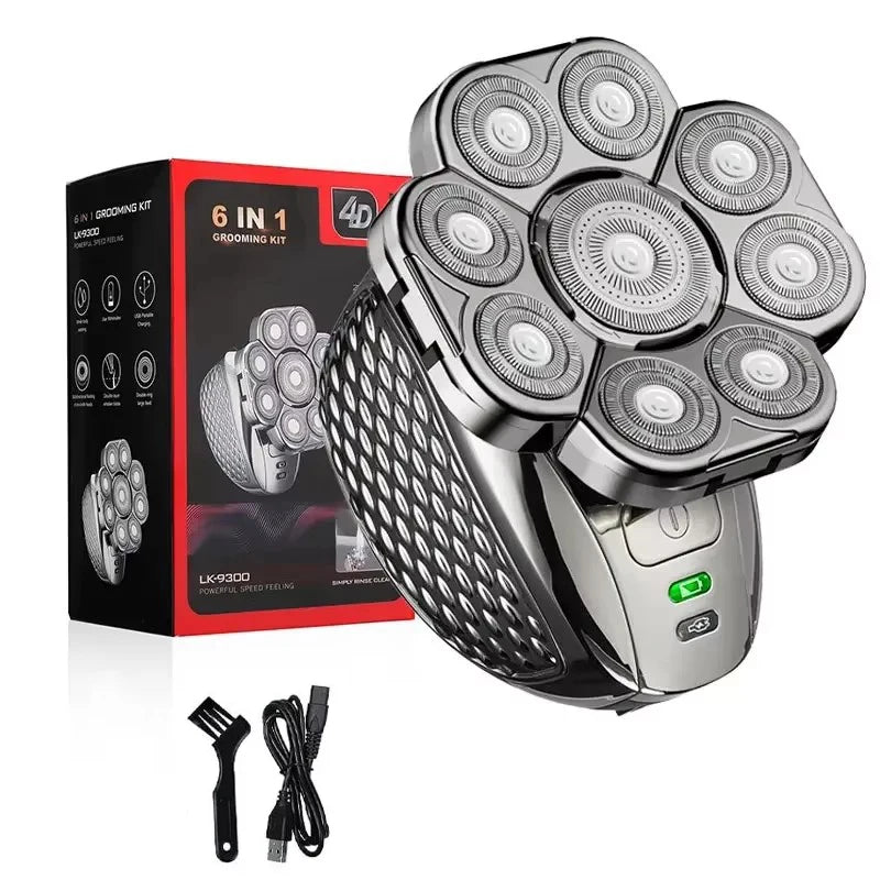 4D Head Shavers for Bald Men, Upgraded 9 Floating Heads 6-in-1 Rechargeable Waterproof Wet Dry Bald Head Shavers for Men