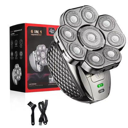 4D Head Shavers for Bald Men, Upgraded 9 Floating Heads 6-in-1 Rechargeable Waterproof Wet Dry Bald Head Shavers for Men