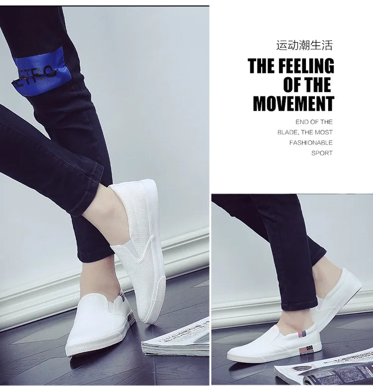 Men's Casual Shoes Canvas Slip-On Loafers Low Style Breathable Light Fashion Shoes for Men Walking White Shoe Zapatos De Hombre