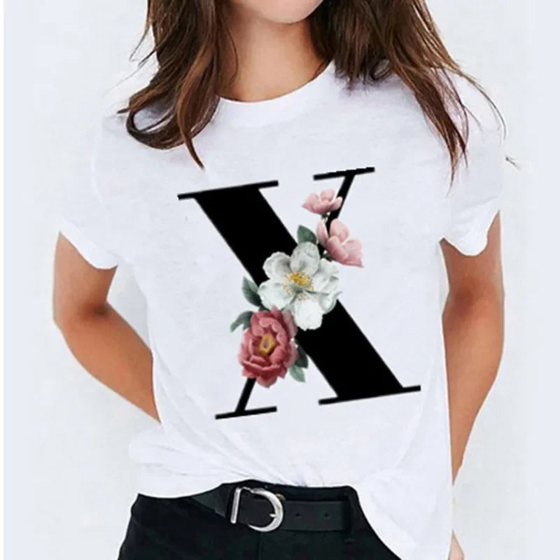 26 Letter Printed Women T-shirts Harajuku 2021 New Tops Casual Tee Summer Short Sleeve Graphic Female T shirt for Women Clothing