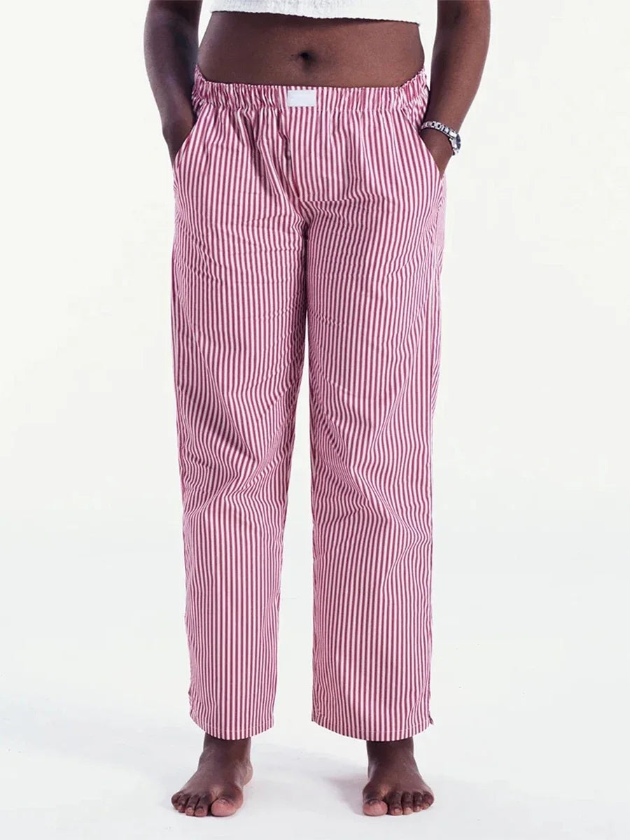 Split Hem Wide Leg Pants Casual y2k Stripe Elastic High Waisted Lounge Pants With Pockets Comfy Work Pants For Women Streetwear