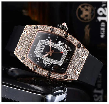 Manufacturer's spot supply, business fashion diamond-set, women's quartz watch red lip wine barrel-shaped watch