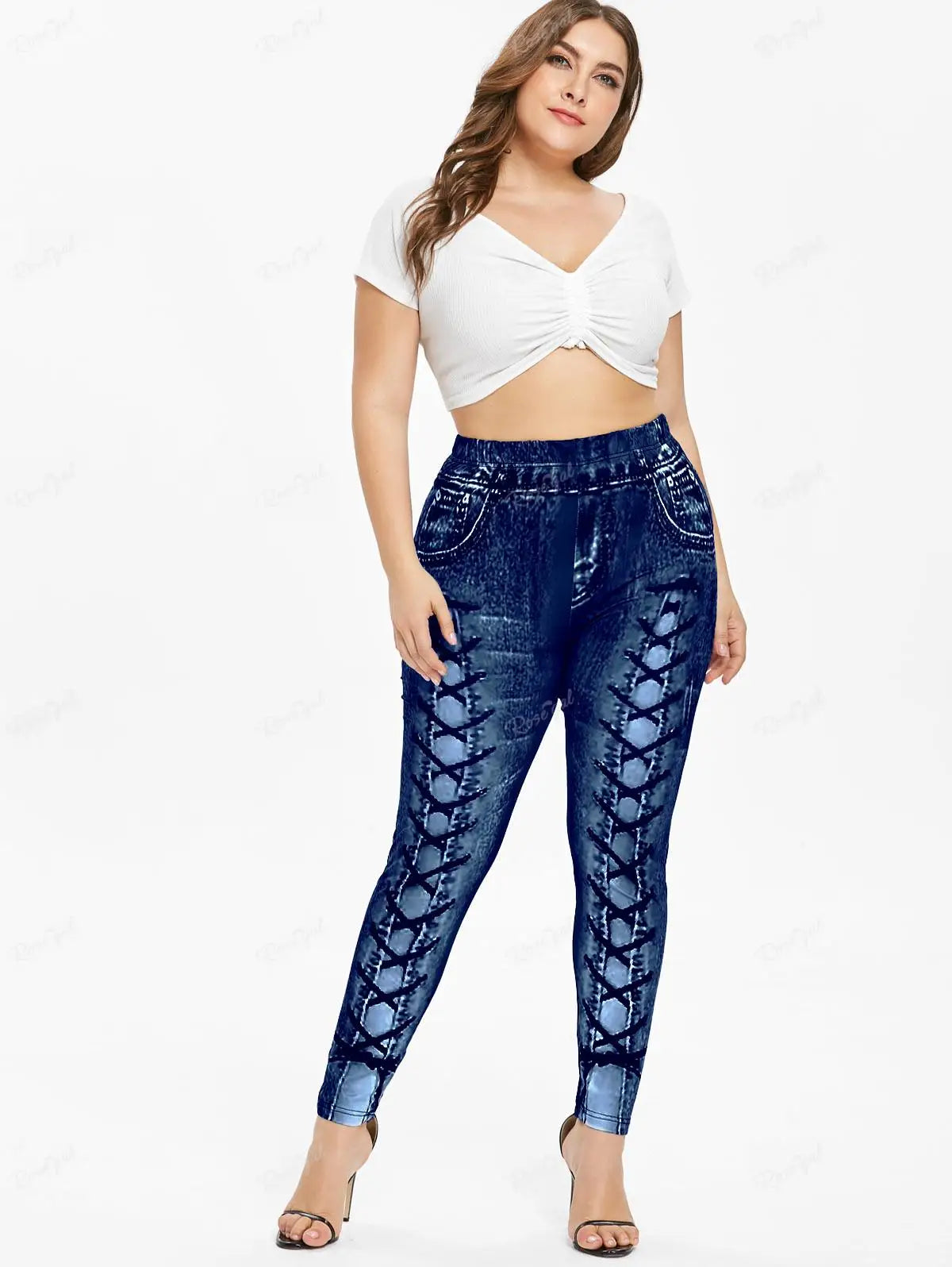 ROSEGAL  Plus Size Women's High Waisted 3D Printed Skinny Pants, 2025 New Ladies Casual Pencil  Pants.
