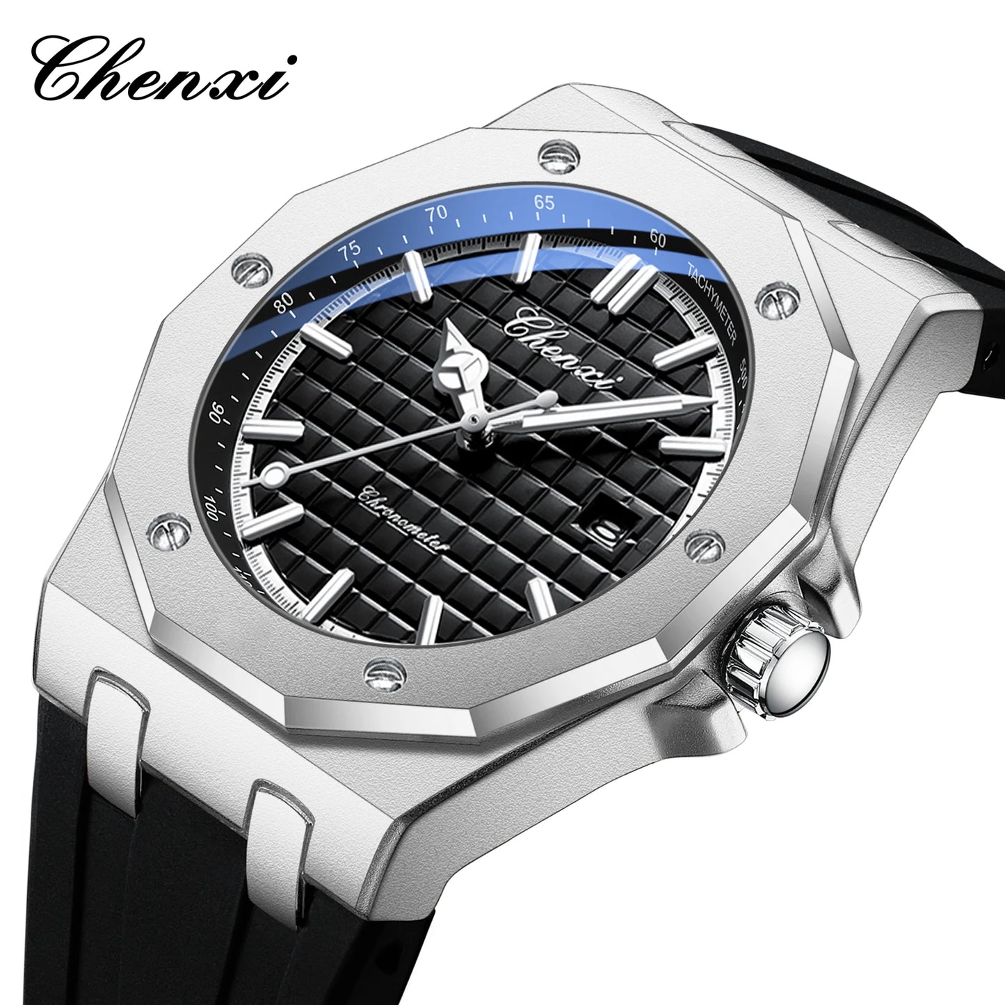 CHENXI 8268 Premium Men's Quartz Watch Night Light Silicone Strap Waterproof Calendar Casual Men's Texture Watch reloj hombre