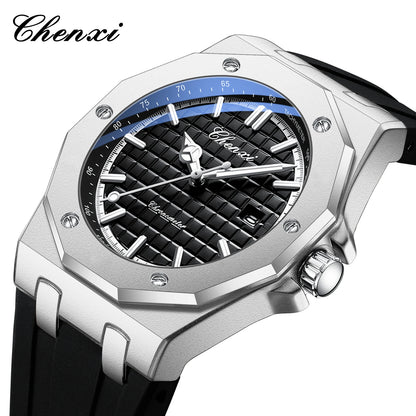 CHENXI 8268 Premium Men's Quartz Watch Night Light Silicone Strap Waterproof Calendar Casual Men's Texture Watch reloj hombre