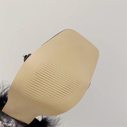 Liyke New Design Crystal Womens Sandals Fashion Fuzzy Feather Summer Transparent High Heels Sexy Party Banquet Shoes Blue White