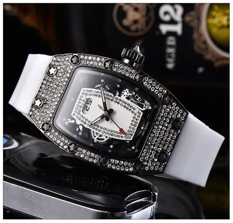 Manufacturer's spot supply, business fashion diamond-set, women's quartz watch red lip wine barrel-shaped watch