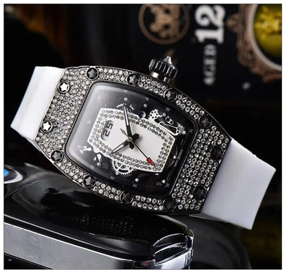 Manufacturer's spot supply, business fashion diamond-set, women's quartz watch red lip wine barrel-shaped watch