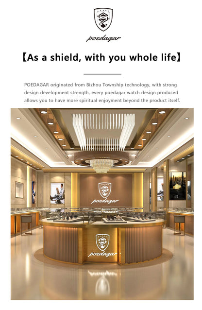 POEDAGAR Trendy Square Men's Watches Waterproof Luminous Date Week Man Clock Stainless Steel Exquisite Quartz Men Wristwatch+Box