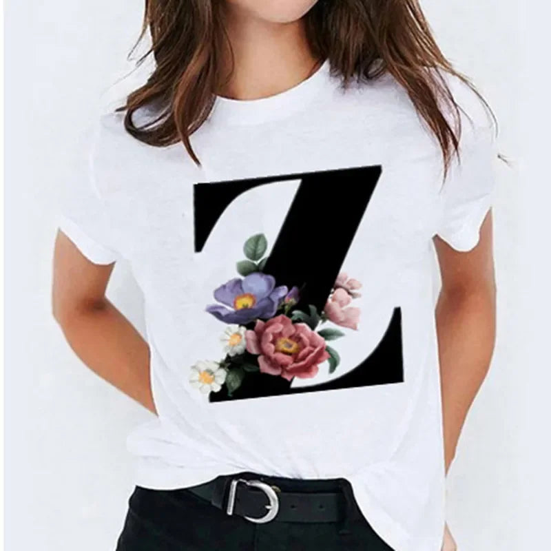 26 Letter Printed Women T-shirts Harajuku 2021 New Tops Casual Tee Summer Short Sleeve Graphic Female T shirt for Women Clothing