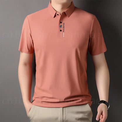 Brand High-End Summer Business Quality Short Sleeved Polo Shirt 2023 Men Trend Casual No Trace Printing Ice Silk Soft Breathable