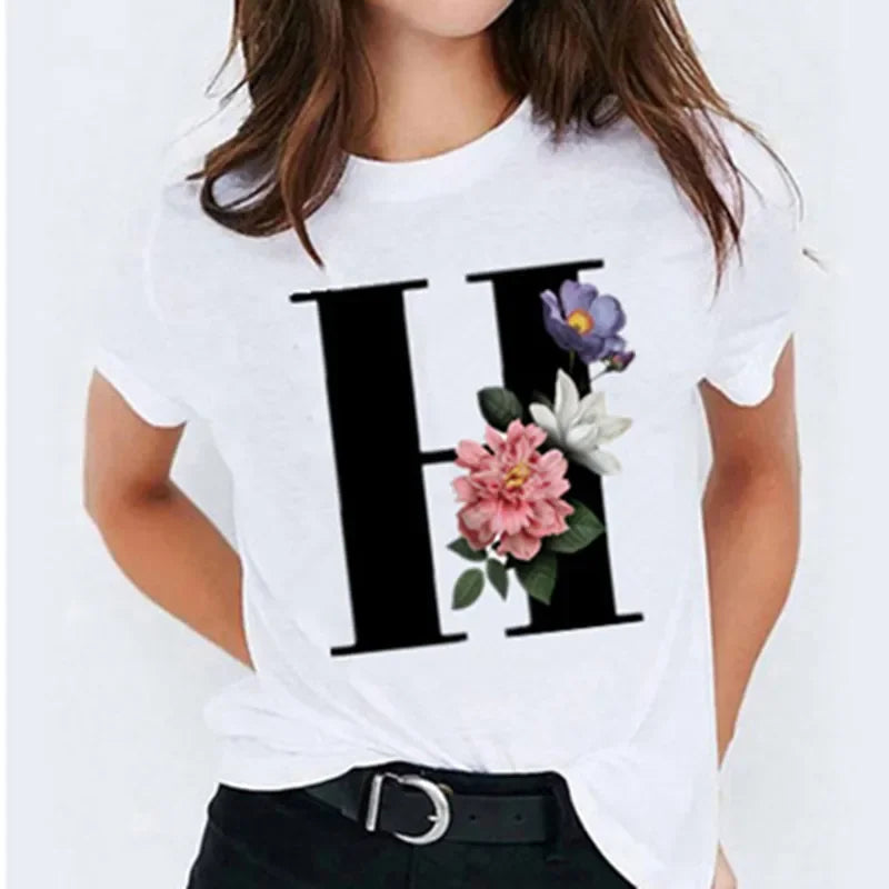 26 Letter Printed Women T-shirts Harajuku 2021 New Tops Casual Tee Summer Short Sleeve Graphic Female T shirt for Women Clothing