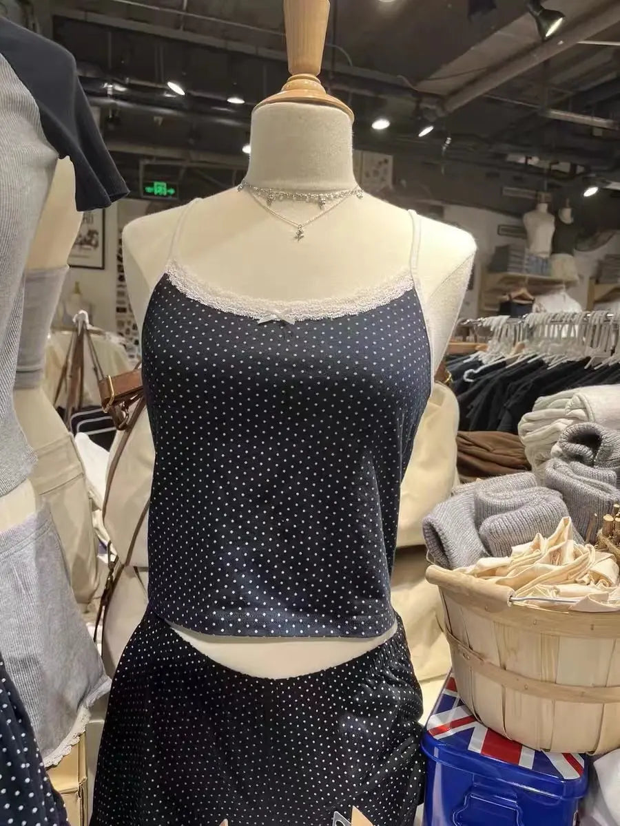 Retro Patchwork Ribbed Cotton Tops Women Summer Sweet Ruffle Square Collar Sleeveless Bow Camis Vintage Chic Slim Crop Top 2024