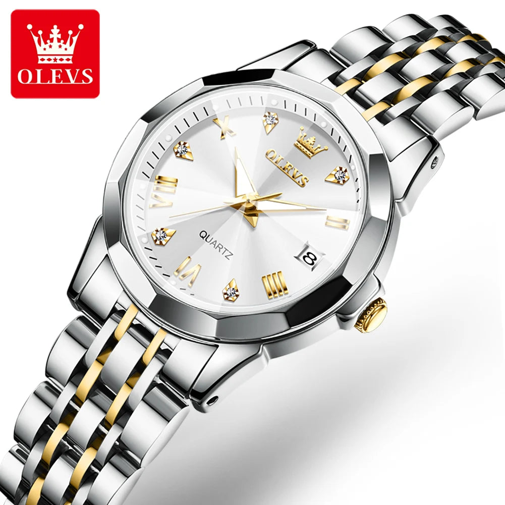 OLEVS Fashion Luxury Golden Watch For Women Stainless Steel Wristwatch Elegant Rhombus Quartz Waterproof Women's Watches Reloj