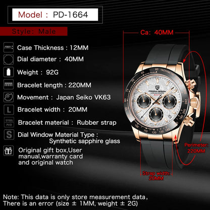 PAGANI DESIGN Watches Meteorite Surface Luxury Quartz Watches For Men Stainless Steel Waterproof Chronograph AR Sapphire Crystal