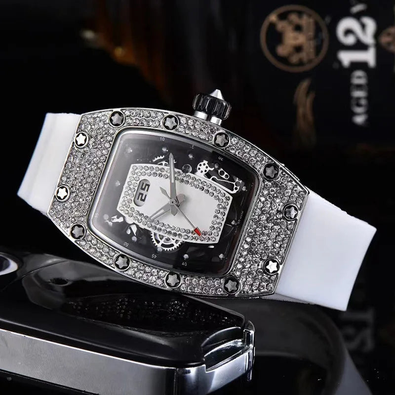 Manufacturer's spot supply, business fashion diamond-set, women's quartz watch red lip wine barrel-shaped watch