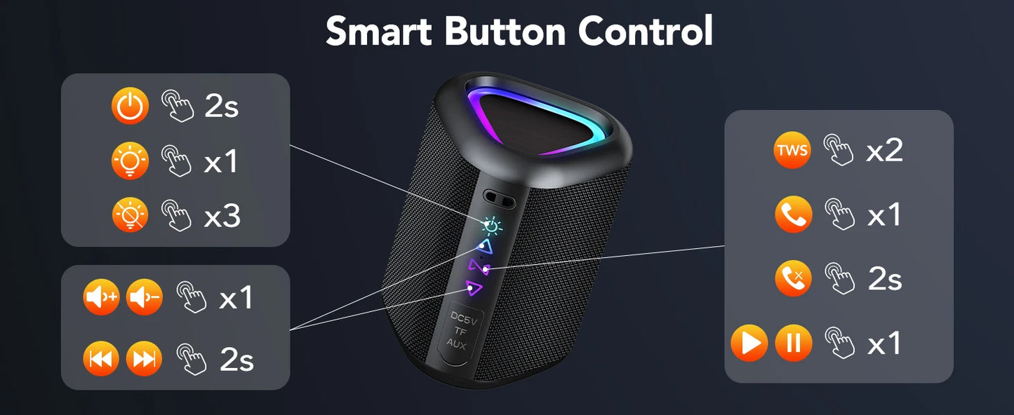 Bluetooth Speaker, 2025 Portable Wireless Speakers with Led Light, Bluetooth 5.4, 24H Playtime, Enhanced Bass, IPX7 Waterproof