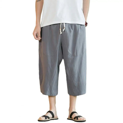 Beach Pants Solid Color Wide Leg Keep Cooling Pure Color Summer Trousers   Men Summer Trousers  Men Garment