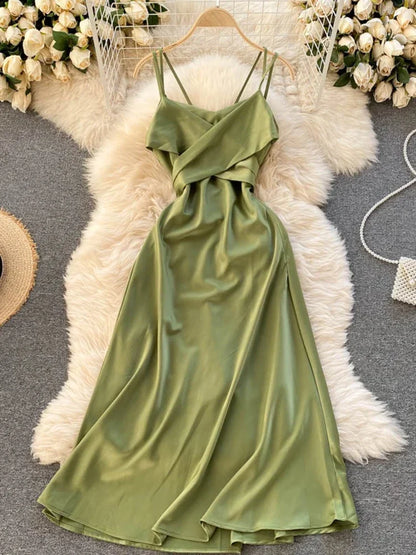 Summer European American Fashion New Vacation Beach Dress Women's Cross V-neck Sexy Strapless Strap Slim Party Dress C726