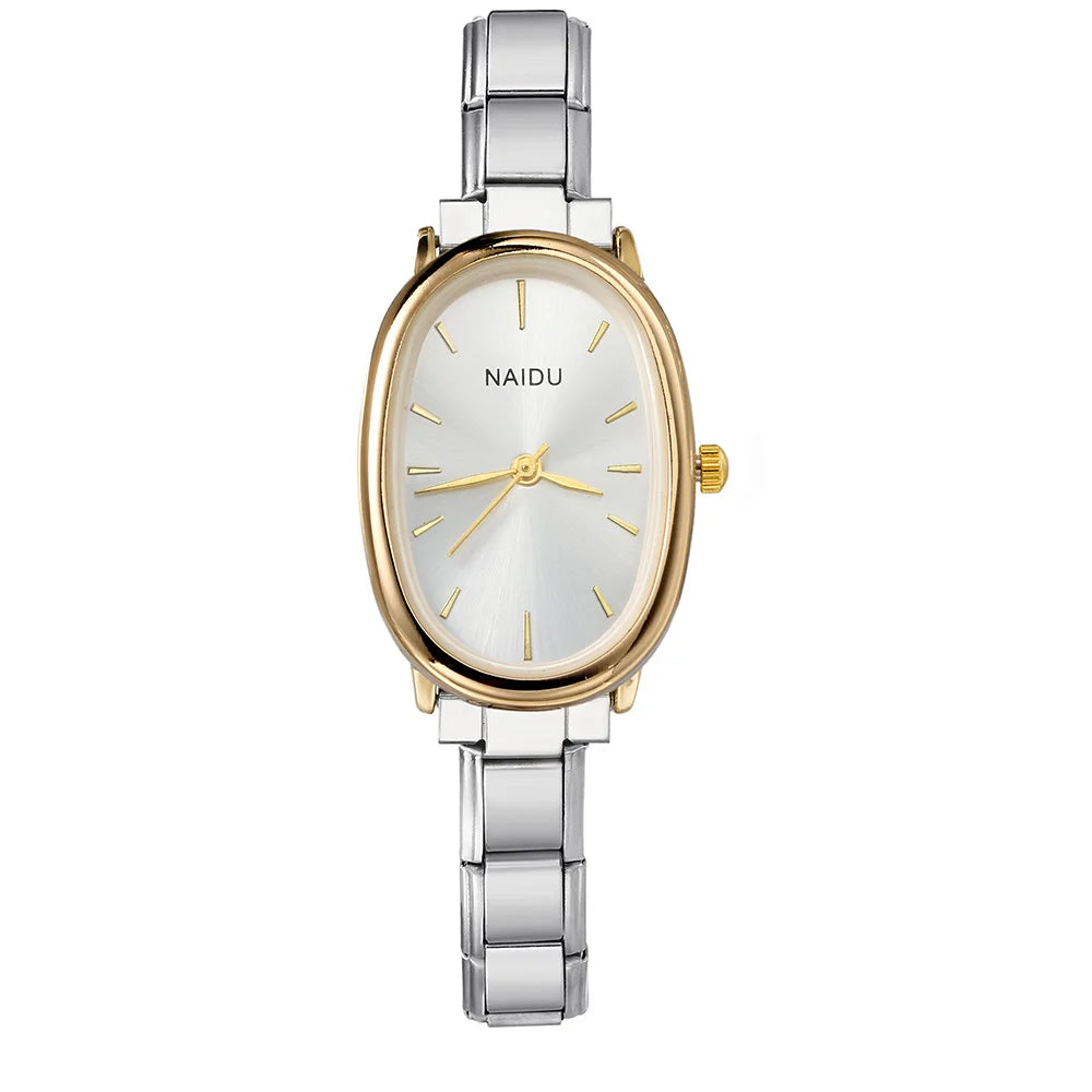 GEMOSA Fashion Design Modern Oval Casual Quartz Watches Women Ladies Stainless Steel Width 9mm Strap Party Birthday Perfect Gift