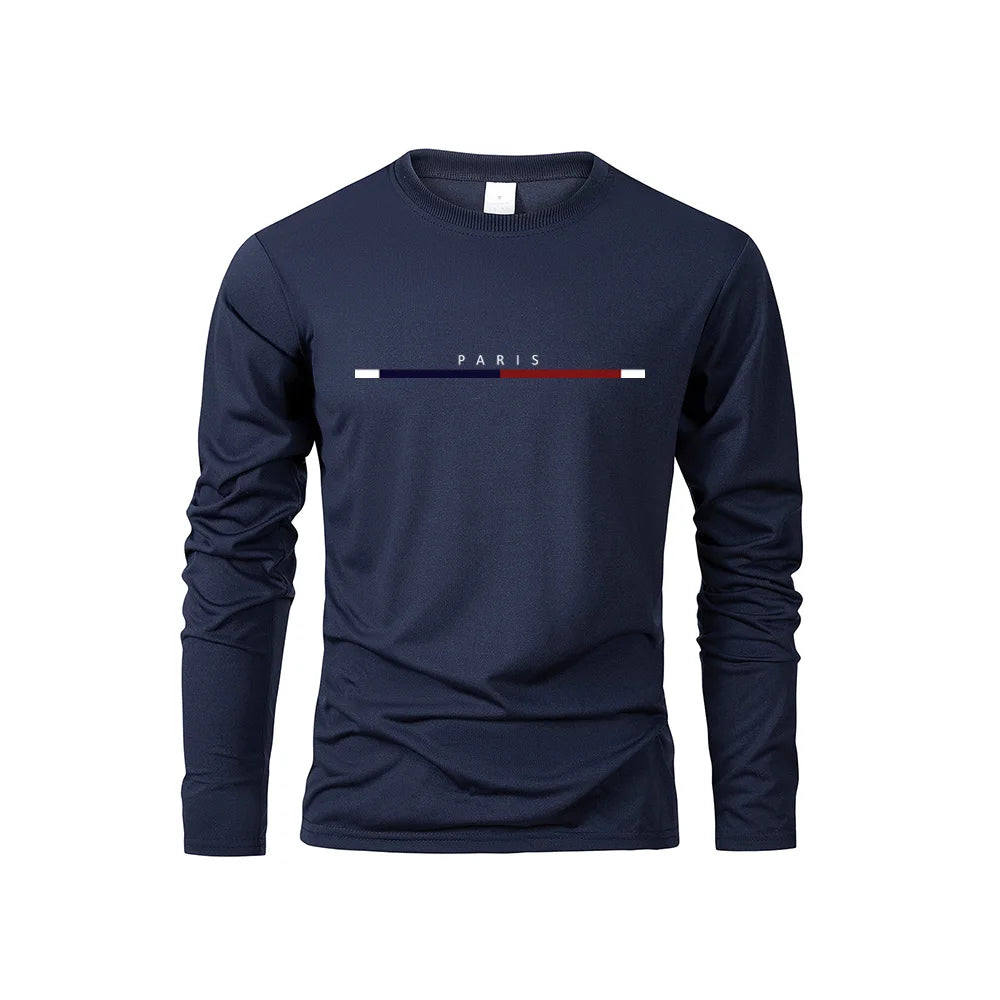 Men's Long Sleeve T Shirts of PARIS Printing Solid Color Casual Tops Autumn High Quality Loose T-Shirt Men Classic Clothing