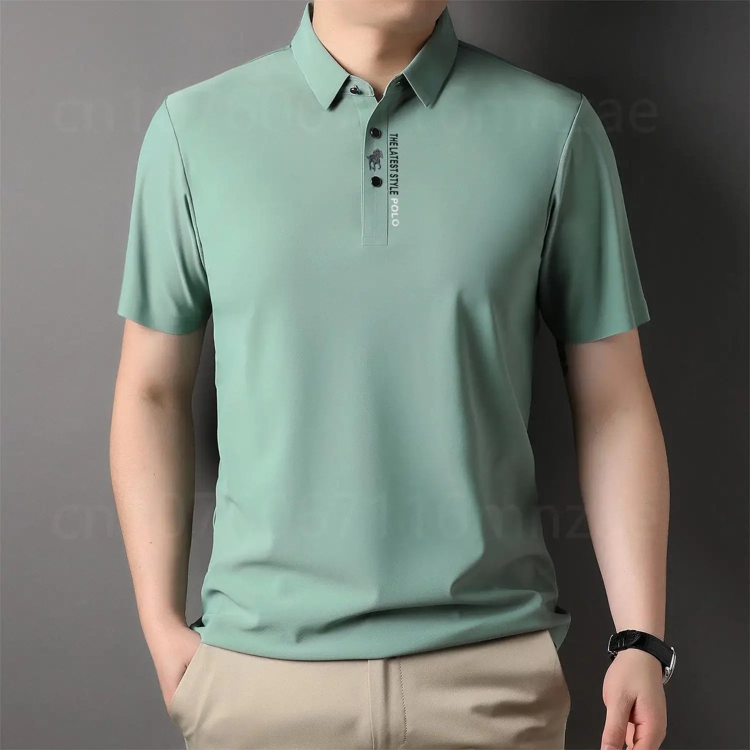 Brand High-End Summer Business Quality Short Sleeved Polo Shirt 2023 Men Trend Casual No Trace Printing Ice Silk Soft Breathable