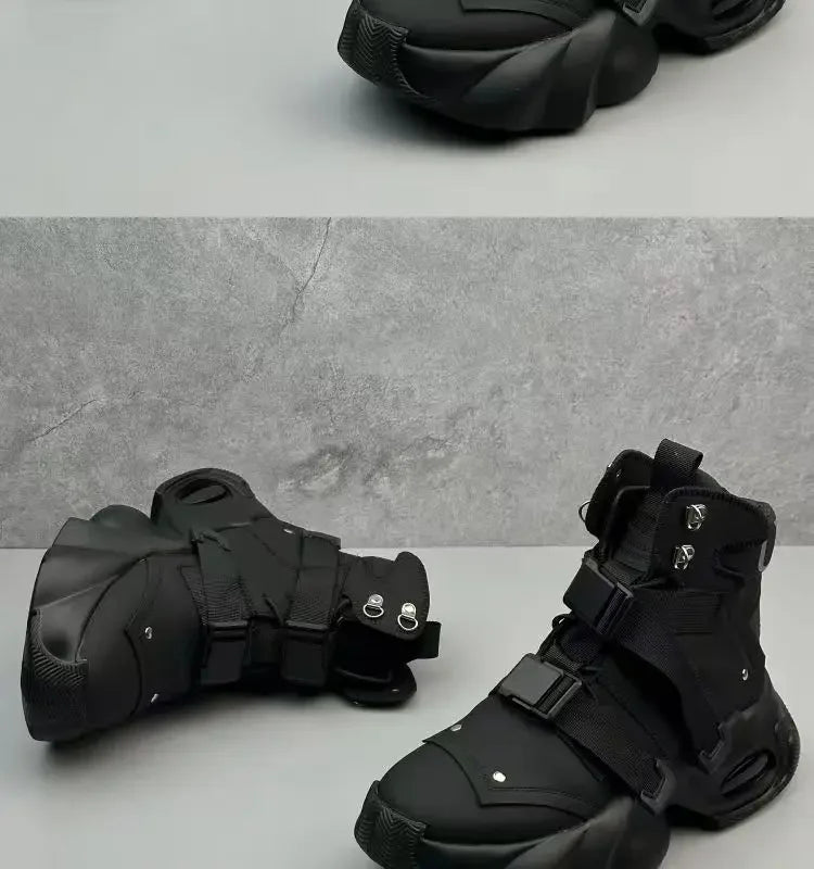 Men's High Top Thick Soled Height Increasing Comfort Waterproof Anti Slip Sports Shoes Buckle Belt Wear-resistant Fashion Boots