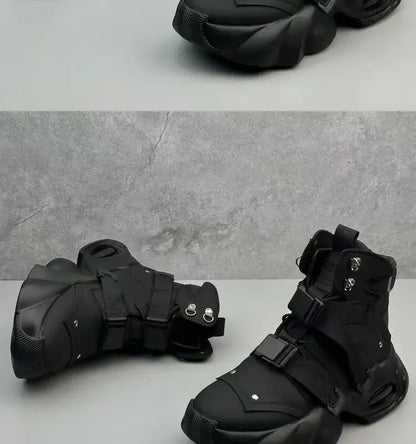 Men's High Top Thick Soled Height Increasing Comfort Waterproof Anti Slip Sports Shoes Buckle Belt Wear-resistant Fashion Boots