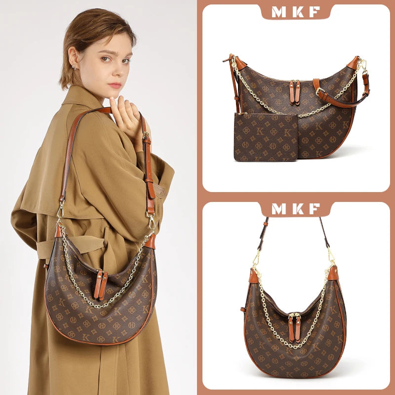 Mkf Genuine Crescent Bag 2025 New Presbyopic Large Capacity High-End Original Accessible Luxury Fashion Single Shoulder Crossbody Armpit Bag