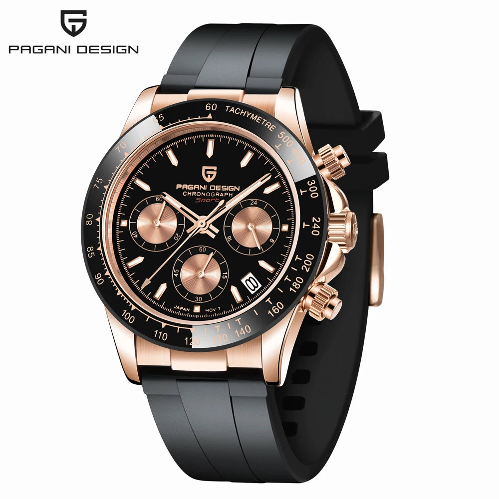PAGANI DESIGN Watches Meteorite Surface Luxury Quartz Watches For Men Stainless Steel Waterproof Chronograph AR Sapphire Crystal