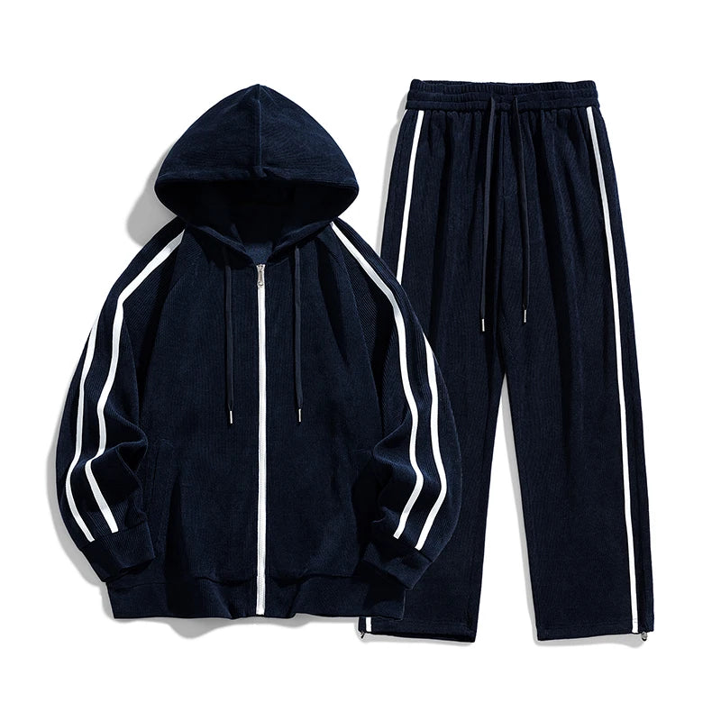 Big Size 8xl 7xl Corduroy Men's Tracksuit Set Black Hoodie Pants 2pcs Suits Autumn Winter Jacket Hooded Oversize Sportswear Man