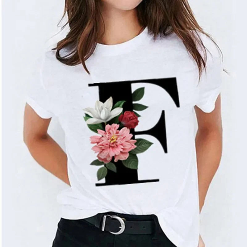 26 Letter Printed Women T-shirts Harajuku 2021 New Tops Casual Tee Summer Short Sleeve Graphic Female T shirt for Women Clothing