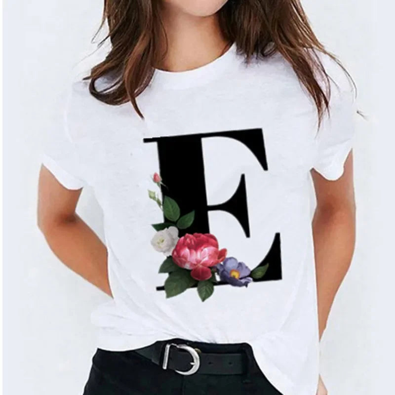 26 Letter Printed Women T-shirts Harajuku 2021 New Tops Casual Tee Summer Short Sleeve Graphic Female T shirt for Women Clothing