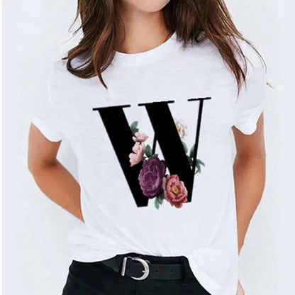 26 Letter Printed Women T-shirts Harajuku 2021 New Tops Casual Tee Summer Short Sleeve Graphic Female T shirt for Women Clothing