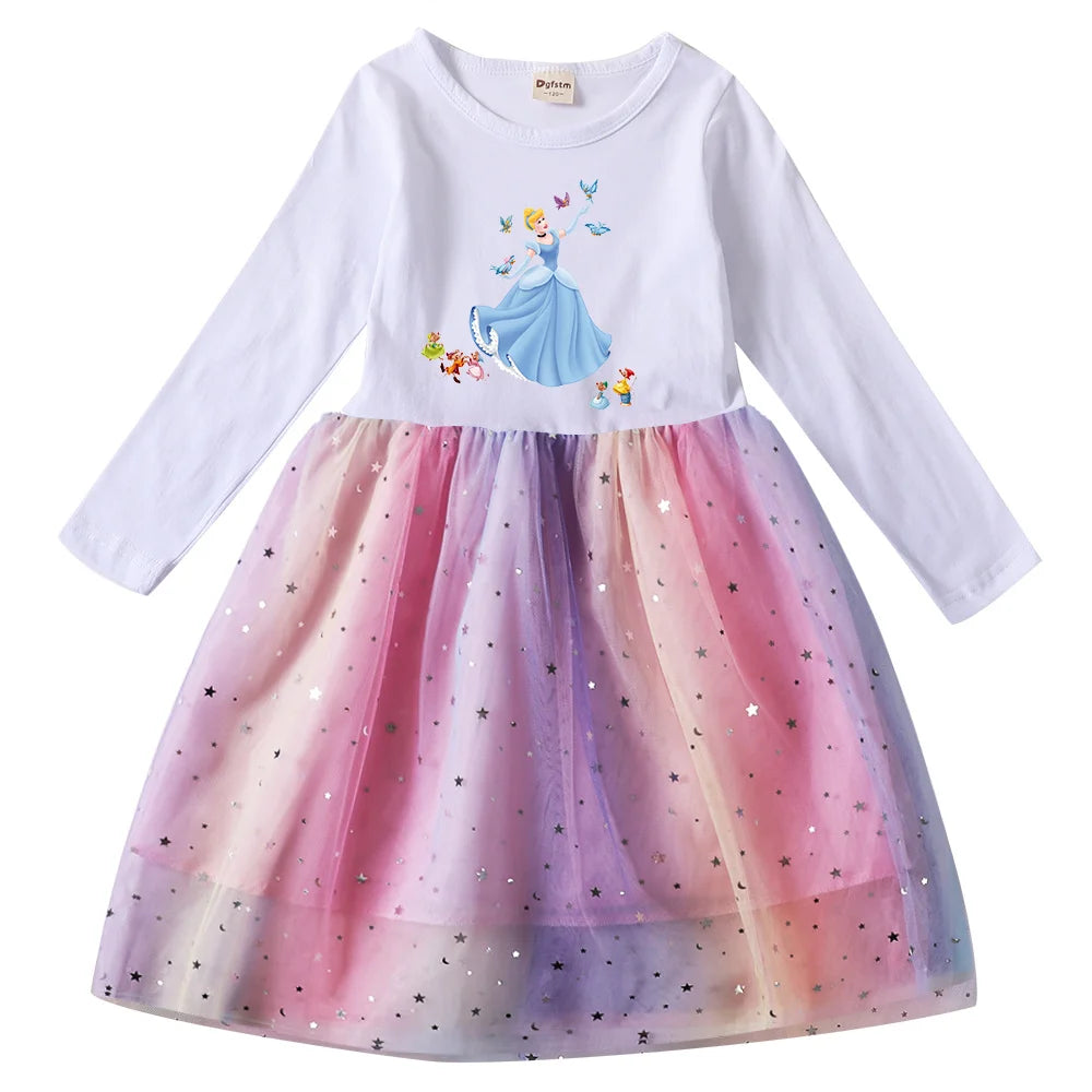Snow White Princess Girls Toddler Prom Mesh Dresses Children Party Clothes Long Sleeve Princess Costume Kids Fall Dresses