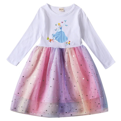 Snow White Princess Girls Toddler Prom Mesh Dresses Children Party Clothes Long Sleeve Princess Costume Kids Fall Dresses