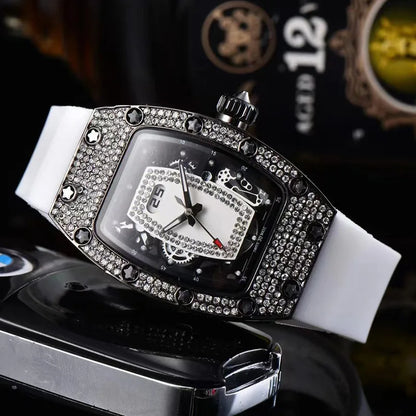 Manufacturer's spot supply, business fashion diamond-set, women's quartz watch red lip wine barrel-shaped watch