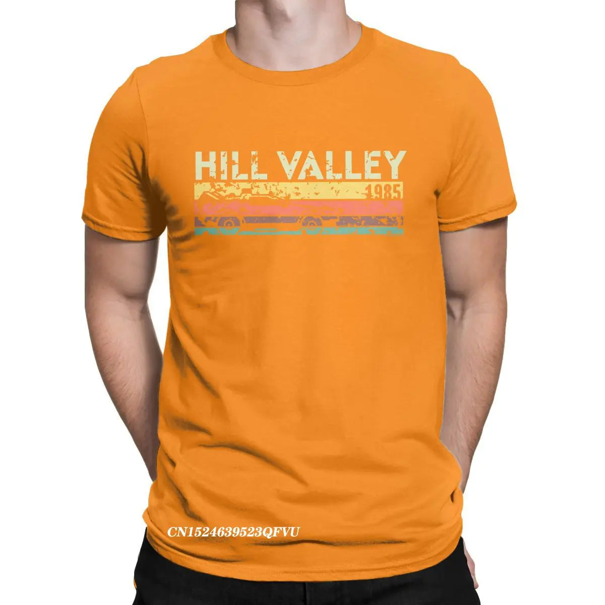 Hill Valley 1985 Tee Shirt Men Back To The Future Tops T Shirts Doc Brown Marty Delorean Time Travel Movie BTTF Tees Plus Size