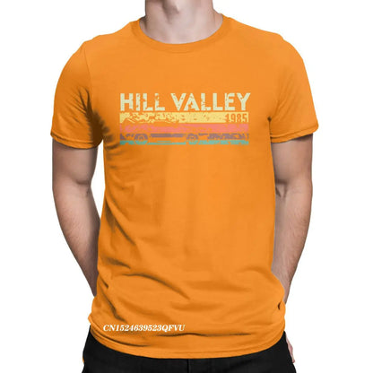 Hill Valley 1985 Tee Shirt Men Back To The Future Tops T Shirts Doc Brown Marty Delorean Time Travel Movie BTTF Tees Plus Size