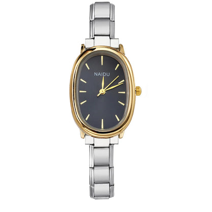 GEMOSA Fashion Design Modern Oval Casual Quartz Watches Women Ladies Stainless Steel Width 9mm Strap Party Birthday Perfect Gift