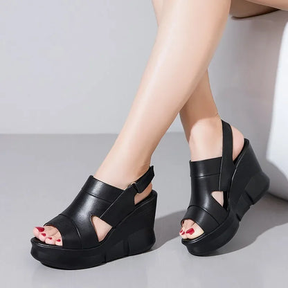 2025 High Quality Ladies Shoes Open Toe Women's Sandals Platform Dress Sandals Women Round Toe High Wedges Outdoor Shoes Women