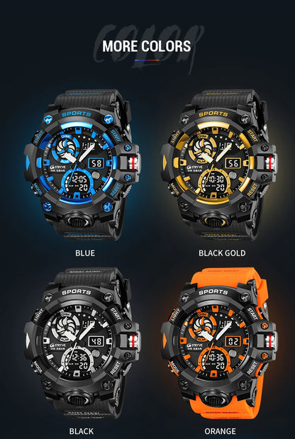 STRYVE Top Brand Electronic Watch For Men Outdoor Sports Waterproof Dual Time Display Quartz Wristwatches Rubber reloj hombre