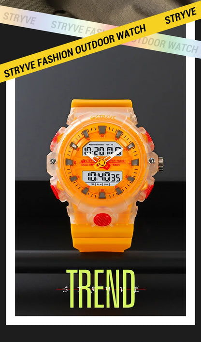 STRYVE Top Brand Electronic Watch For Men Outdoor Sports Waterproof Dual Time Display Quartz Wristwatches Rubber reloj hombre