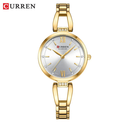CURREN Luxury Elegance Ladies Watch with Sparkling Rhinestones Simple Quartz Stainless Steel Bracelet Wristwatch
