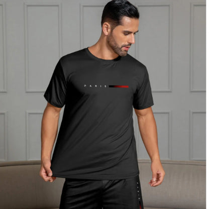 PARIS Men s casual suit spring and summer new style letter print American trend sports fashion short sleeved pants two-piece set