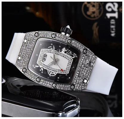 Manufacturer's spot supply, business fashion diamond-set, women's quartz watch red lip wine barrel-shaped watch