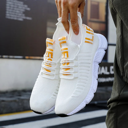 Men's Comfortable Shock-absorbing Design Running Shoes Lightweight Eye-catching Breathable Trendy Grid Anti Slip Casual Shoes