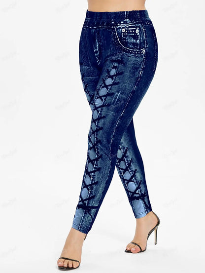 ROSEGAL  Plus Size Women's High Waisted 3D Printed Skinny Pants, 2025 New Ladies Casual Pencil  Pants.