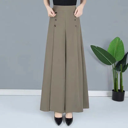 Korean Simple Fashion Solid High Waist Skirt Pants Women Patchwork Button Pockets Summer Loose Slim Versatile Straight Trousers