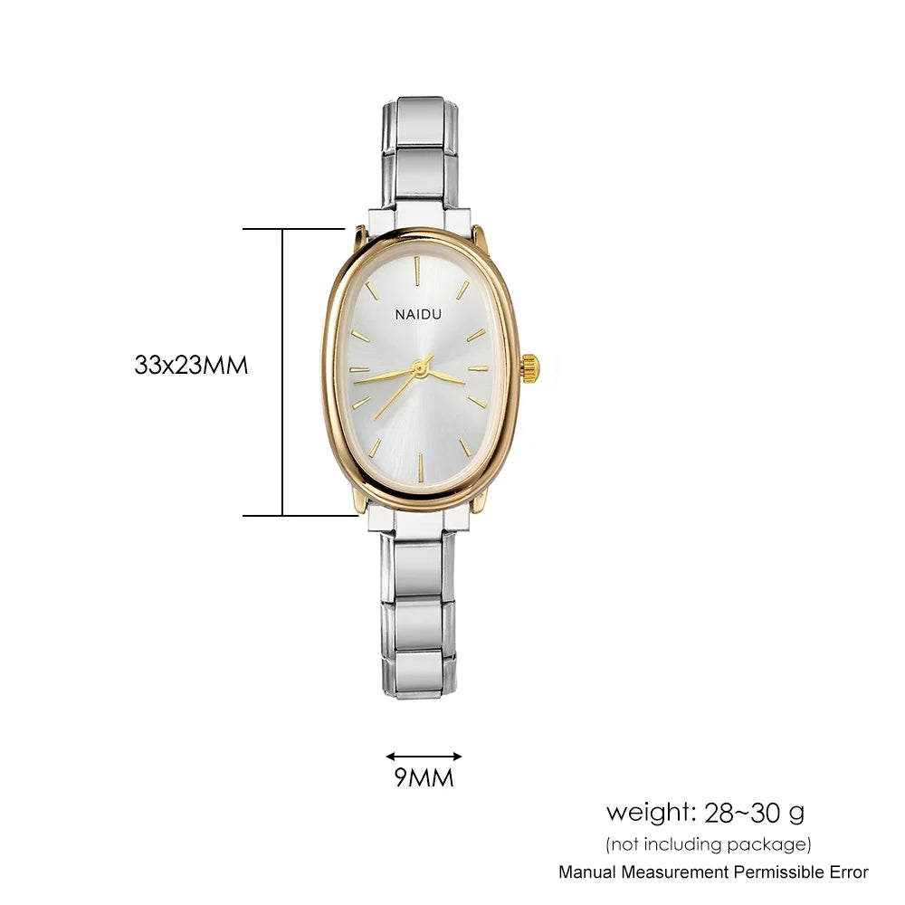 GEMOSA Fashion Design Modern Oval Casual Quartz Watches Women Ladies Stainless Steel Width 9mm Strap Party Birthday Perfect Gift